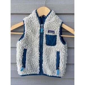 Patagonia Retro-X Blue Cream Deep Pile Fleece Vest, Size 12-18 Months Infant